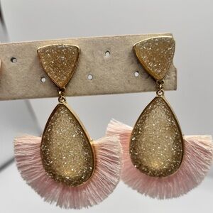 NWOT Druzy Gold and Pink Fringe Statement Earrings